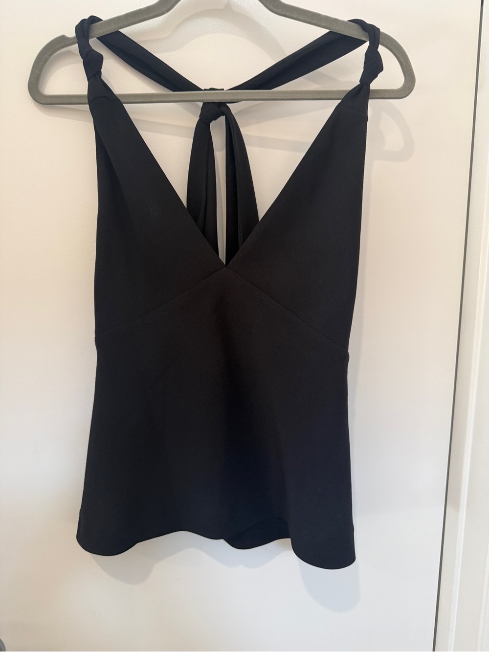 Zara Black V-Neck Halter Top with Tie Back